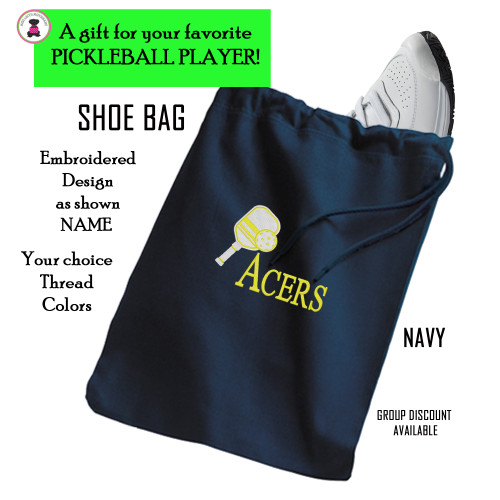 Pickleball Custom Design-FOR HIM Travel Shoe Bag with NAME/TEAM design-NAVY-Free Ship-Pickleball Team Gift/Pickleball Player Gift/Pickleball