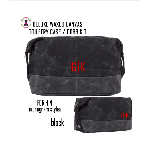 FOR HIM Monogrammed Large Waxed Canvas Toiletry Case-Black-FREE SHIP-Groomsmen Gift/Father's Day Gift/Grad Gift/Gift for Him/Group Discount 