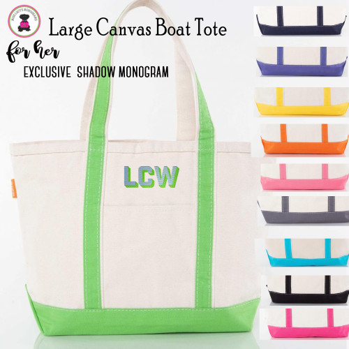 FOR HER Large Canvas Boat Tote w Shadow Monogram-FREE SHIP/Grad Gift/Bridesmaid Gift/ Bride Gift/Mom Gift/Teacher/Girlfriend Gift/Vacation Tote 