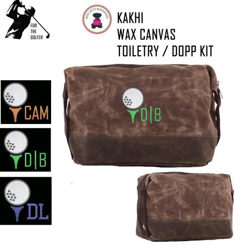 For the Golfer  Monogrammed Large Waxed Canvas Toiletry Case with Design 1-Kakhi -FREE SHIP-Groomsmen Gift/Father's Day Gift/Grad Gift/Gift for Him/Group Discount/Golfer Gift/Golf Team Gift 