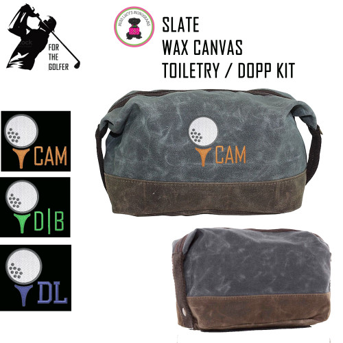 For the Golfer  Monogrammed Large Waxed Canvas Toiletry Case with Design 1-Slate / FREE SHIP-Groomsmen Gift/Father's Day Gift/Grad Gift/Gift for Him/Group Discount/Golfer Gift/Golf Team Gift 