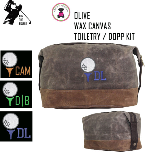 For the Golfer  Monogrammed Large Waxed Canvas Toiletry Case with Design 1-Olive -FREE SHIP-Groomsmen Gift/Father's Day Gift/Grad Gift/Gift for Him/Group Discount/Golfer Gift/Golf Team Gift 