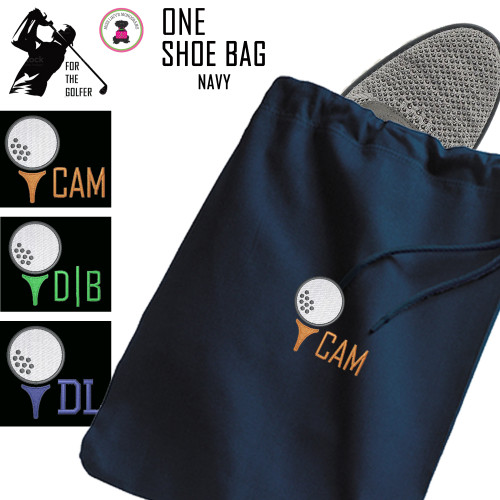 For the Golfer - Monogrammed ONE Shoe Bag for Travel with Golf Design 1 - Navy - FREE SHIP / Men's Travel /Men's Shoe Bag/Groomsmen Gift /Father's Day Gift/Grad Gift/Golfer Gift/Golf Team Gift