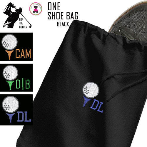 For the Golfer - Monogrammed ONE Shoe Bag for Travel with Golf Design 1  - Black - FREE SHIP / Men's Travel /Men's Shoe Bag/Groomsmen Gift /Father's Day Gift/Grad Gift/Golfer Gift/Golf Team Gift