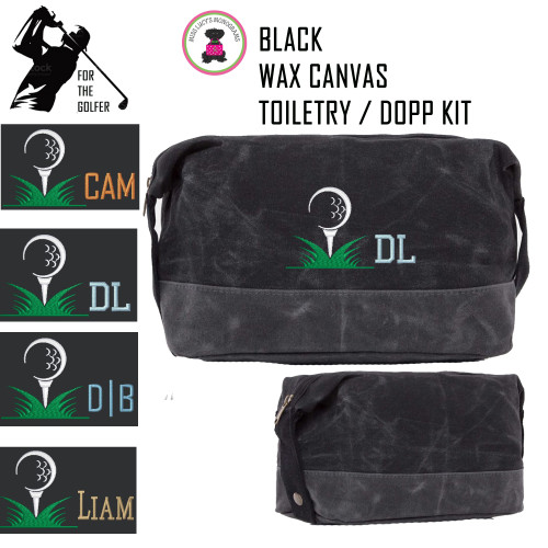 For the Golfer  Monogrammed Large Waxed Canvas Toiletry Case with Golf Design 2 -Black-FREE SHIP-Groomsmen Gift/Father's Day Gift/Grad Gift/Gift for Him/Group Discount/Golfer Gift/Golf Team Gift 