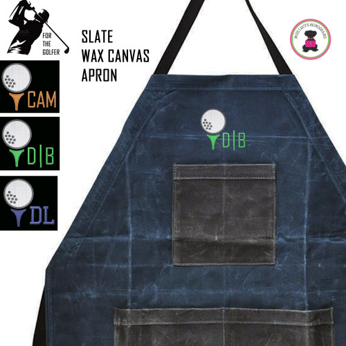 For the Golfer Monogrammed Waxed Canvas Apron with Golf Design1- Slate -FREE SHIP/Groomsmen/Father's Day Gift/Golf Team Gift/Golfer Apron