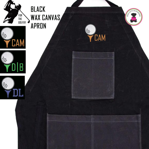 For the Golfer Monogrammed Waxed Canvas Apron with Golf Design1- Black -FREE SHIP/Groomsmen/Father's Day Gift/Golf Team Gift/Golfer Apron