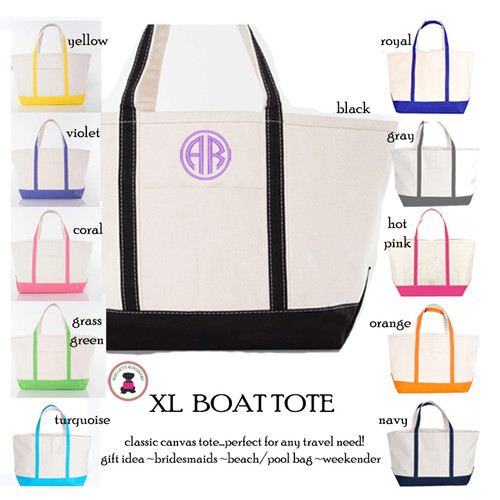 XLarge Canvas Boat Tote w Monogram-Free Ship.Bridesmaid Tote.Boat Tote.Grad Gift.Mom Gift.Beach Tote.Weekender Tote.Cruise Tote.Travel Tote