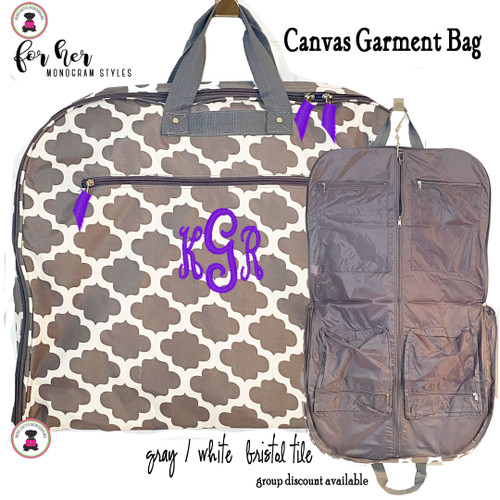 FOR HER Monogrammed Canvas Garment Bag - Gray and White Bristol Tile  - FREE SHIP/Garment Bag / Monogrammed Garment Travel Bag/Teen Dress Bag/Dress Bag/Dancer Garment Bag /Flower Girl/Bat Mitzvah 