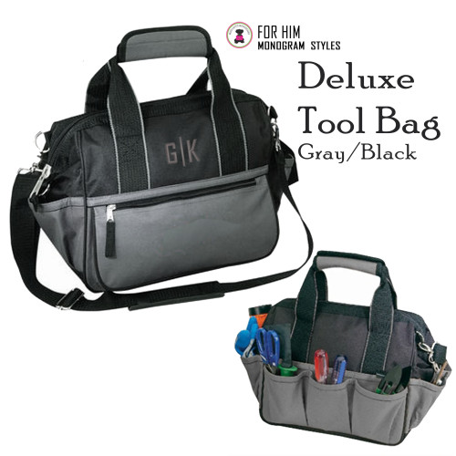 FOR HIM-Monogrammed Tool Duffel Bag-Gray/Black-Free Ship/DIY Guy/New Homeowner/Groomsmen Gift/Grad Gift/Dad Gift/Woodworker/Car Tool Bag