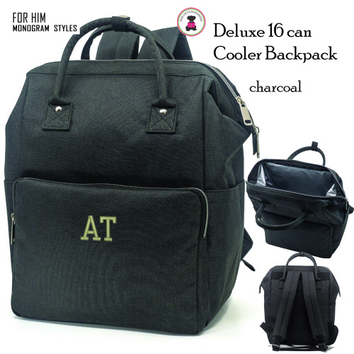 COOLER FOR HIM - Men’s 16 Can Deluxe Cooler Backpack w Monogram-Charcoal Heather-Free Ship-Groomsmen Gift.Boat Cooler.Teacher Cooler.Coach Gift.Golfer Gift