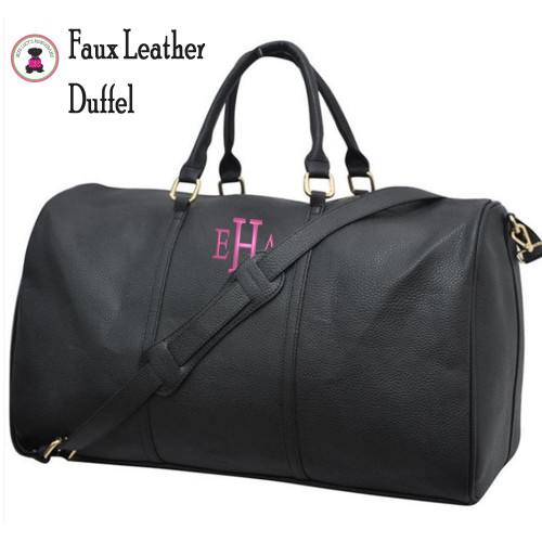 FOR HER Monogrammed Deluxe Faux Leather Duffel-Black-Free Ship.Bride Bridesmaid Gift.Bat Mizvah Gift.College Duffel.Weekender Duffel.Dance Duffel