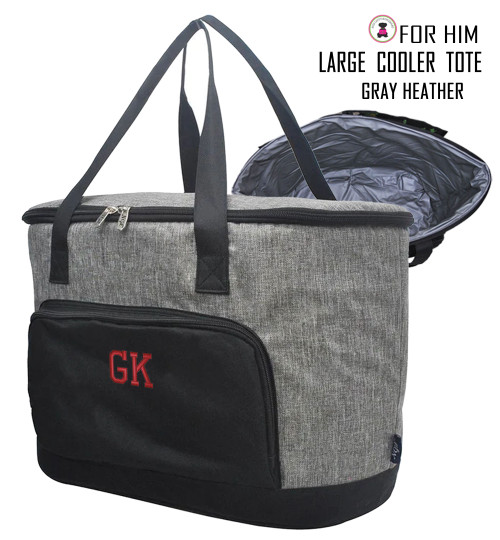 FOR HIM Monogrammed Large Insulated Cooler Tote -Gray Heather -Free Ship/Group Gift/Teacher Gift/Insulated Tote/Groomsmen Gift/Picnic Tote