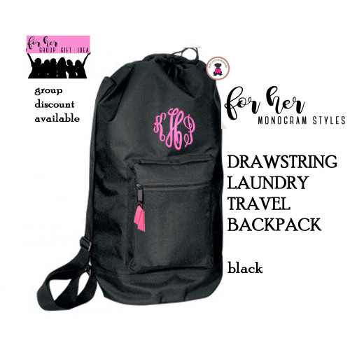 FOR HER Monogrammed Large Drawstring Duffle / Laundry Bag - Black - FREE SHIP /Grad Gift/Gift for Her/Team Gift/Group Gift/Laundry Bag/ Travel Duffel