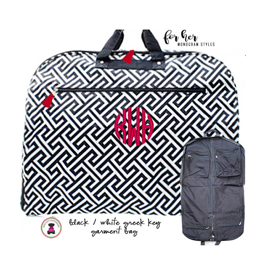 FOR HER Monogrammed Canvas Garment Bag - Black & White Greek Key - FREE SHIP-Group Discount/Gift for Her/Bridesmaid Gift/Grad Gift/Cheer Gift / Dancer Gift 
