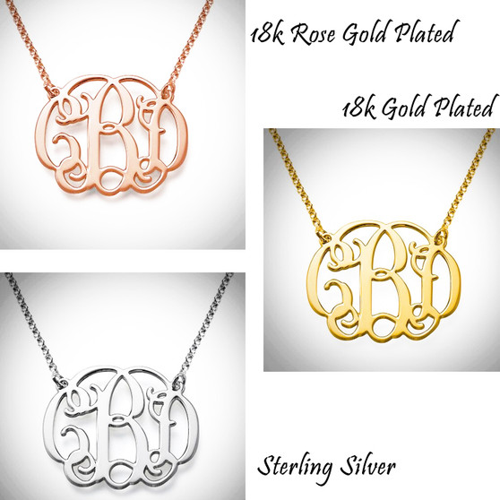  CAROLINE Necklace - Monogrammed  Cut Out Sterling Necklace -  1" Pendant - 3 Finish Options - FREE SHIP 