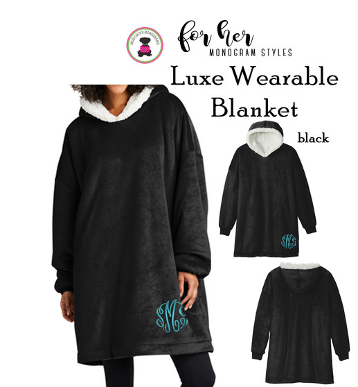 Monogrammed Luxe Wearable Hooded Blanket Poncho-Black-FREE SHIP/College Gift/Outdoor Blanket/Cozy Blanket/Christmas Gift/Gift for Her