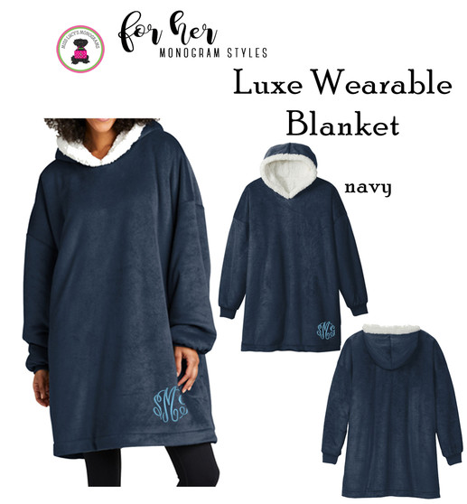 Monogrammed Luxe Wearable Hooded Blanket Poncho-Navy-FREE SHIP/College Gift/Outdoor Blanket/Cozy Blanket/Christmas Gift/Gift for Her