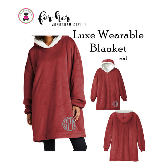 Monogrammed Luxe Wearable Hooded Blanket Poncho- Red -FREE SHIP/College Gift/Outdoor Blanket/Cozy Blanket/Christmas Gift/Gift for Her