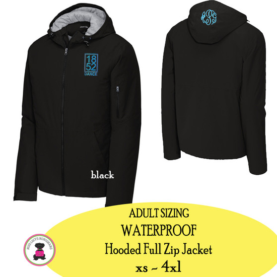 1852 DANCE - Adult Sized WATERPROOF Jersey Lined Jacket with Optional Monogram on Hood - FREE SHIP   - FREE SHIP 