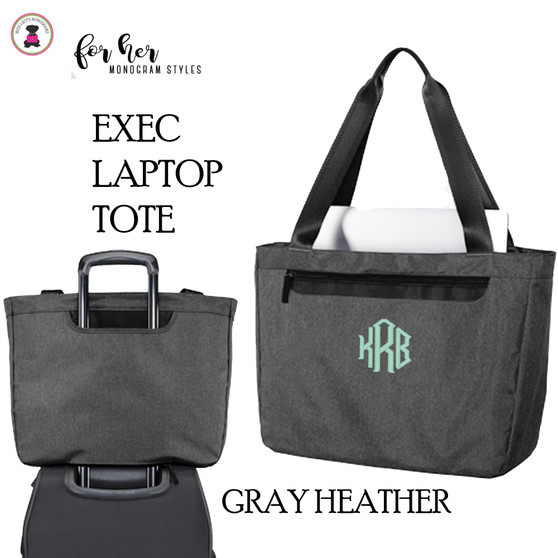 FOR HER Monogrammed Exec Laptop Travel Tote- GRAY HEATHER -FREE Ship-Business Travel/School Gift/Grad Gift/Teacher Tote/Laptop Tote/Laptop Tote