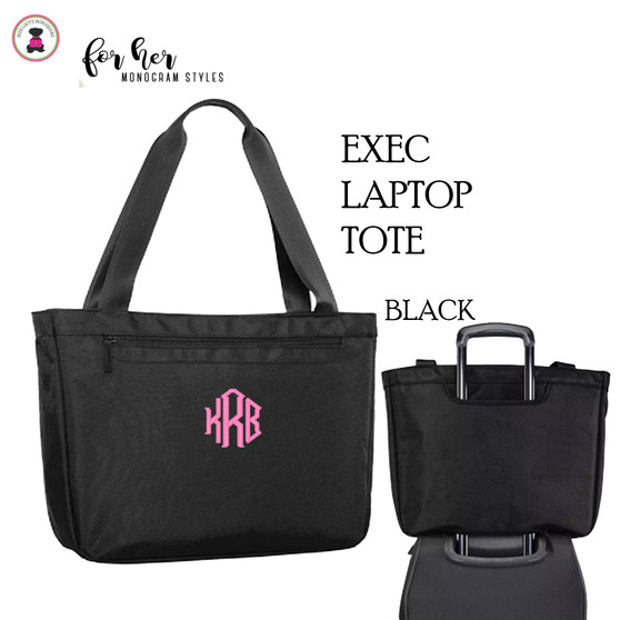 FOR HER Monogrammed Exec Laptop Travel Tote- BLACK -FREE Ship-Business Travel/School Gift/Grad Gift/Teacher Tote/Laptop Tote/Laptop Tote