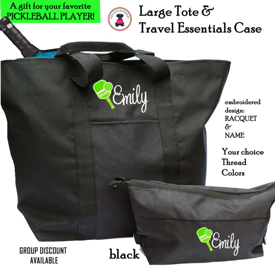 Pickleball Custom Design FOR HER 2 Piece Travel Tote Set-Script Name-Free Ship-Pickleball Team Gift/Pickleball Player Gift/Tote Set/Team