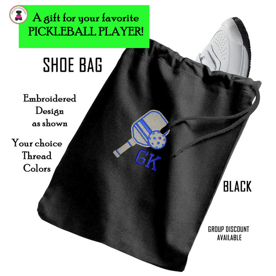 Pickleball Custom Design-FOR HIM Travel Shoe Bag with 2 INITIAL Monogram-BLACK-Free Ship-Pickleball Team Gift/Pickleball Player Gift/Pickleball