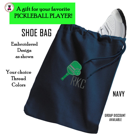 Pickleball Custom Design-FOR HIM Travel Shoe Bag with 3 INITIAL Monogram-NAVY-Free Ship-Pickleball Team Gift/Pickleball Player Gift/Pickleball