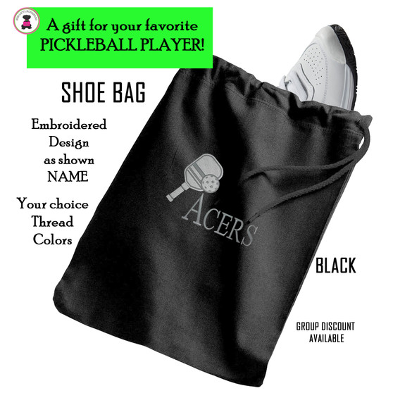 Pickleball Custom Design-FOR HIM Travel Shoe Bag with NAME/TEAM design-BLACK-Free Ship-Pickleball Team Gift/Pickleball Player Gift/Pickleball