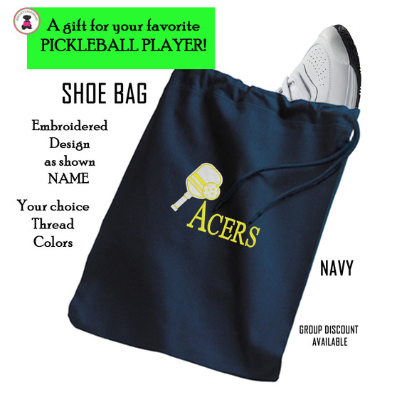 Pickleball Custom Design-FOR HIM Travel Shoe Bag with NAME/TEAM design-NAVY-Free Ship-Pickleball Team Gift/Pickleball Player Gift/Pickleball