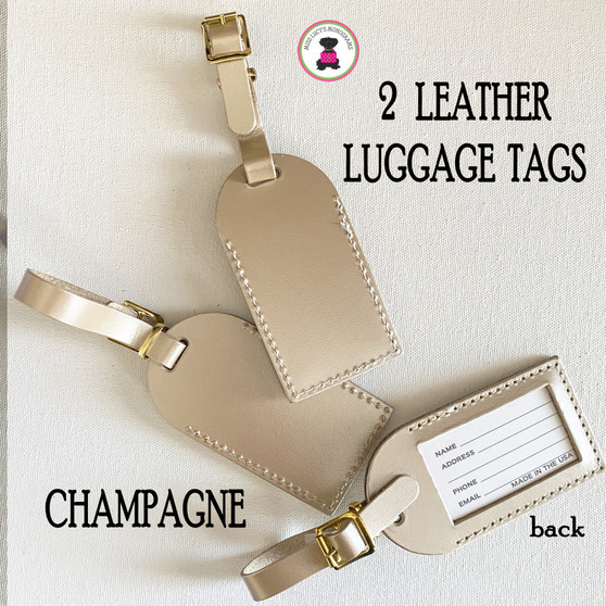 Two Leather Luggage Tags- Champagne -FREE SHIP.Bag Tag.Friend Gift.Bag Tag.Hostess Gift.Backpack Tag.Carry On Tag. Vacation Gift.