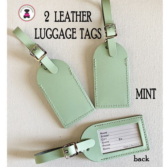 Two Leather Luggage Tags- MINT -FREE SHIP.Bag Tag.Friend Gift.Bag Tag.Hostess Gift.Backpack Tag.Carry On Tag. Vacation Gift.