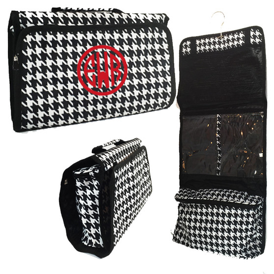 FOR HER Monogrammed Hanging Cosmetic / Toiletry   Bag -Black & White Houndstooth-FREE SHIPPING/Travel Gift/Grad Gift/Bat Mitzvah/Girl Travel Bag /Hanging Toiletry for Travel/Bridesmaid Gift 