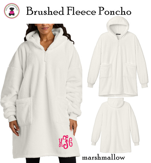 Monogrammed Brushed Fleece Hooded Poncho-Marshmallow-FREE SHIP/College Gift/Outdoor Blanket/Cozy Blanket/Christmas Gift/Gift for Her