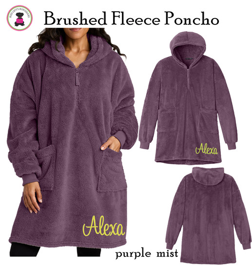 Monogrammed Brushed Fleece Hooded Poncho-Purple Mist -FREE SHIP/College Gift/Outdoor Blanket/Cozy Blanket/Christmas Gift/Gift for Her