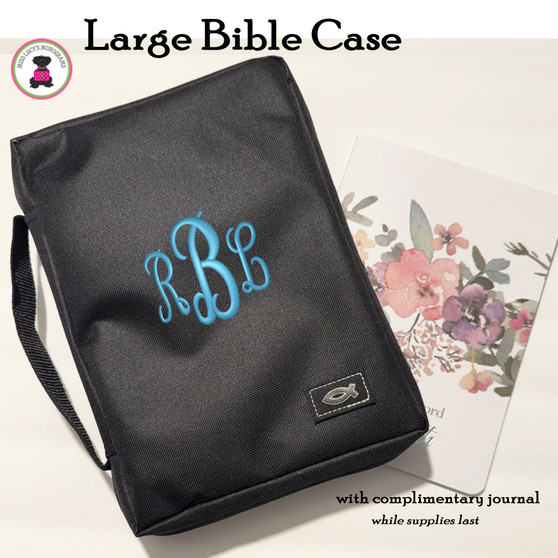 FOR HER Monogrammed Large Bible Cover -Black -FREE SHIP. Inspirational Gift.Christian Gift. Book Cover.Devotional Book Bag. Bible Bag 