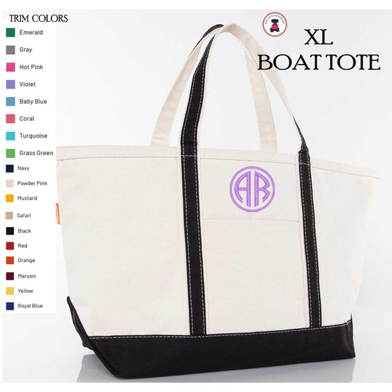 X Large Canvas Boat Tote with Monogram-Free Ship.Bridesmaid Tote.Boat Tote.Grad Gift.Mom Gift.Beach Tote.Weekender Tote.Cruise Tote.Travel Tote