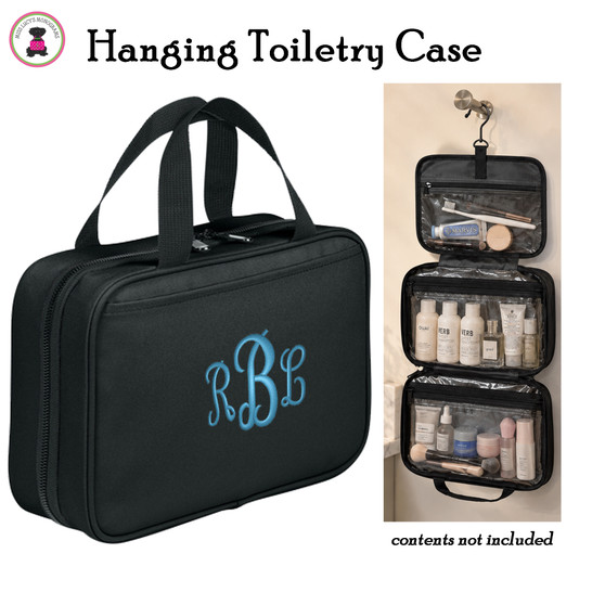 Custom Monogram Hanging Toiletry Bag FOR HER -Black -Free Ship.Grad Gift.Bridesmaid Gift.Travel Organizer.Corporate Gift.Cheer Travel. Dancer Travel.