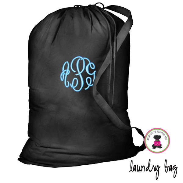 FOR HER Monogrammed Large Cotton Drawstring Laundry Bag - Black -Free Ship/Ladies' Travel /Grad Gift/Gift for Her/Laundry Bag