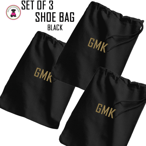 FOR HIM - Monogrammed Set of 3 Shoe Bags for Travel  - Black - FREE SHIP Men's Travel /Men's Shoe Bag/Groomsmen Gift /Father's Day Gift/Grad Gift 