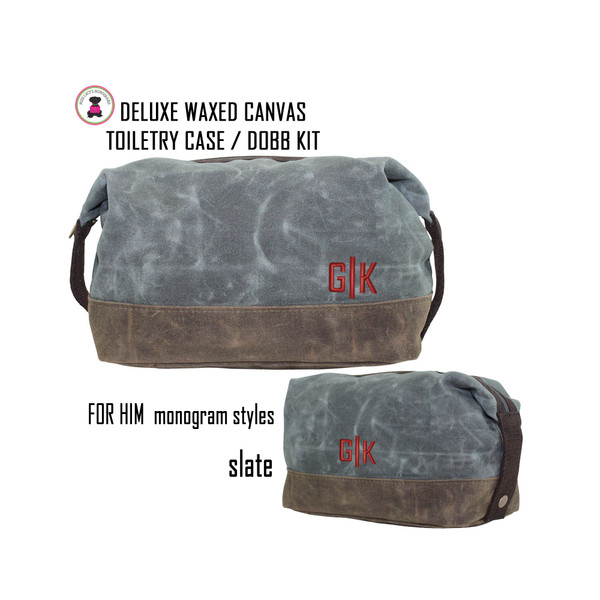 FOR HIM Monogrammed Large Waxed Canvas Toiletry Case - Slate  - FREE SHIP-Groomsmen Gift/Father's Day Gift/Grad Gift/Gift for Him 