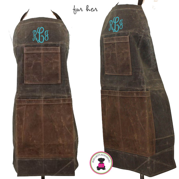 FOR HER Monogrammed Waxed Canvas Heavy Duty Unisex Apron -Olive -FREE SHIP /Workshop Apron/DIY Gift /Mother's Day Gift/Gardener Gift/ Home Improvement 