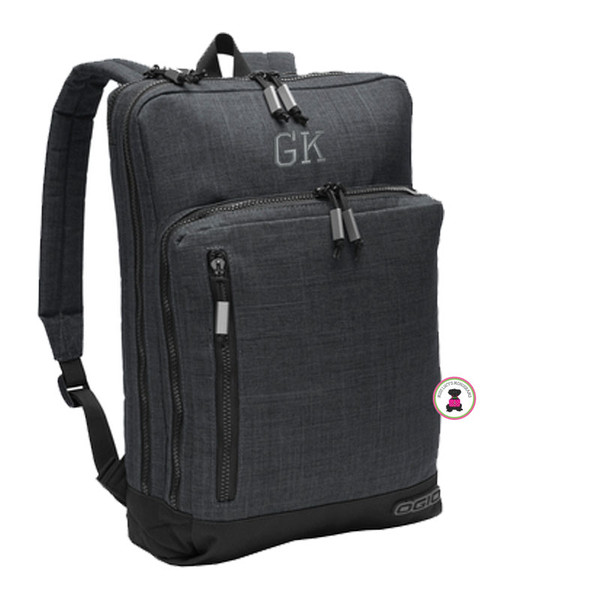 FOR HIM Monogrammed Deluxe Streamlined OGIO Backpack - Heather Gray - FREE SHIP/Back to School/College Bag/Durable Backpack  