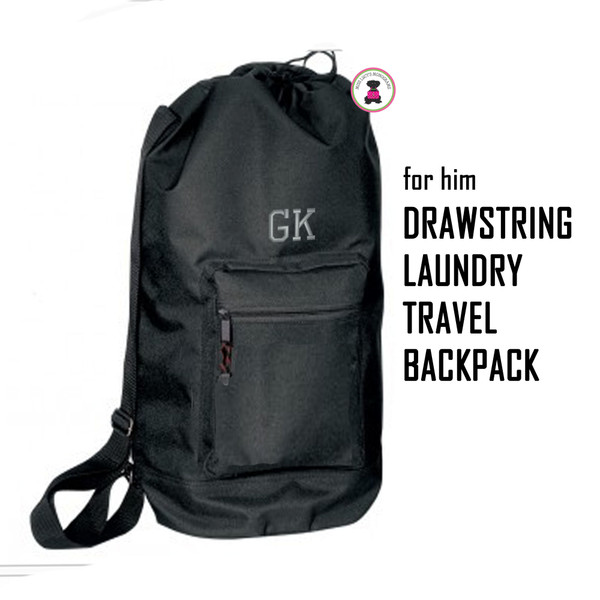 For Him Monogrammed Large Drawstring Duffle / Laundry Bag - Black - FREE SHIP /Grad Gift/Gift for Him/Groomsmen/Travel Laundry Bag