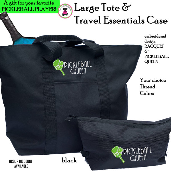 Pickleball Custom Design FOR HER 2 Piece Travel Tote Set- Pickleball Queen-Free Ship-Pickleball Team Gift/Pickleball Player Gift/Tote Set/Team Gift