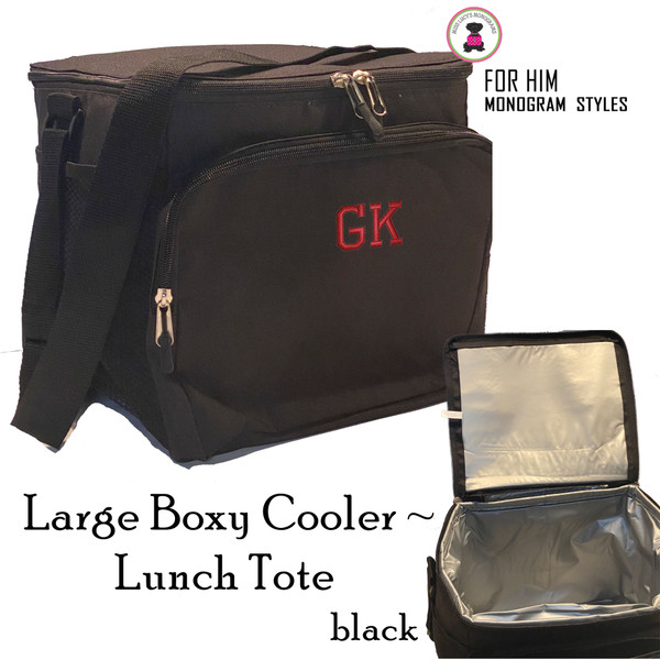 Value Buy!! 24 Can Cooler Tote with FOR HIM Monogram-Black-Free Ship-Groomsmen Gift / Fisherman Cooler/Boat Cooler/Teacher Lunch Tote/ Coach Gift / Golfer Travel Cooler Tote
