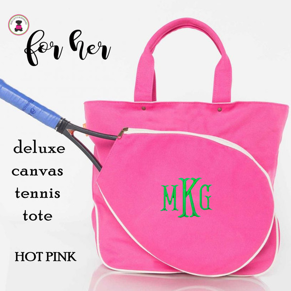 FOR HER Monogrammed Hot Pink Canvas Tennis Tote -Free Ship/Grad Gift/Tennis Player/Tennis bag/Tennis team/Sport Gift/Tennis Racquet Bag