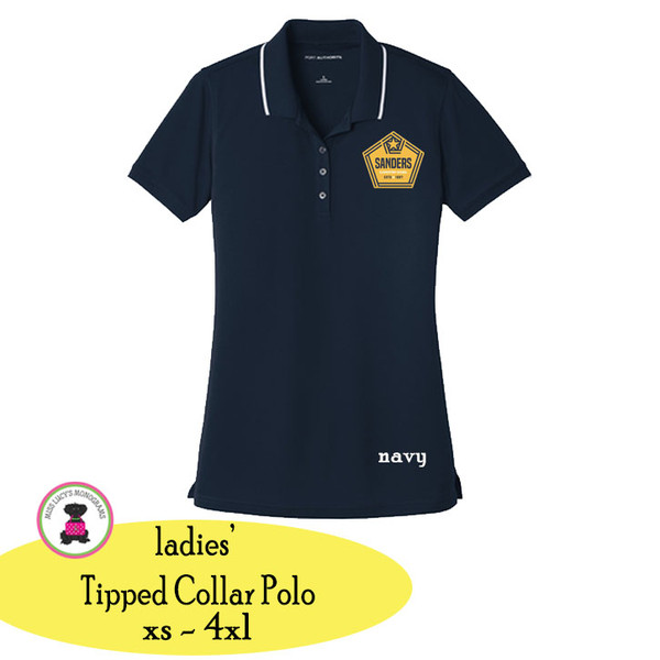 SANDERS ELEMENTARY    - Ladies'  Polo with Tipped Collar- Navy / White