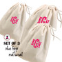 FOR HER Monogrammed Set of 3 Shoe Bags for Travel  - Natural - FREE SHIP /Bridesmaid Gift /Bride Gift /Grad Gift/Gift for Her/Bridesmaid Proposal Gift 